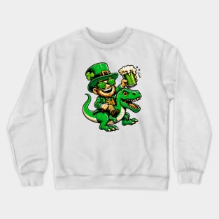 St. Paddy's Dino Ride: Festive Leprechaun & T-Rex T-Shirt Crewneck Sweatshirt